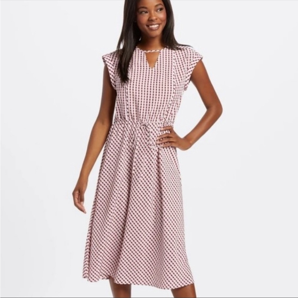 New Draper James Gingham Keyhole Midi Dress